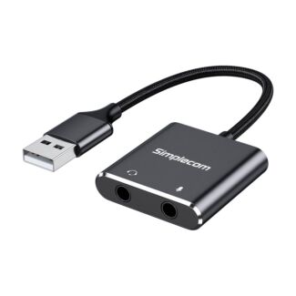 Simplecom CA152 USB to 3.5mm Audio and Microphone Sound Card Adapter for TRS to TRRS Headset with Mic