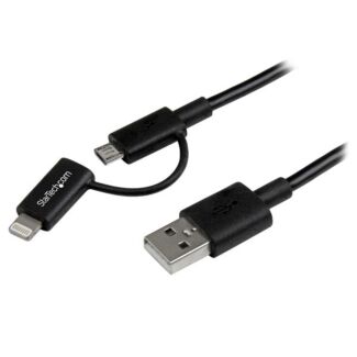 StarTech LTUB1MBK Apple Lightning or Micro USB to USB Cable - 1m (3ft), Black