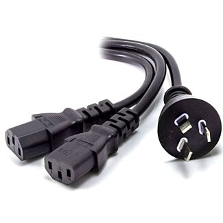 Alogic MF-AUS3P2C13-1.5 1.5m Aus 3 Mains Plug to 2  x IEC C13 Y Splitter Cable Male to 2 x Female Cable