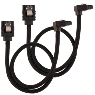 Corsair CC-8900278 Premium Sleeved SATA Data Cable Set with 90 degree Connectors, Black, 30cm (2-Pack)