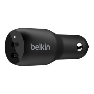 BELKIN CCB002BTBK 2 PORT CAR CHARGER, 18W USB-C (2) FAST CHARGE PD, BLK,2YR W $2500 CEW