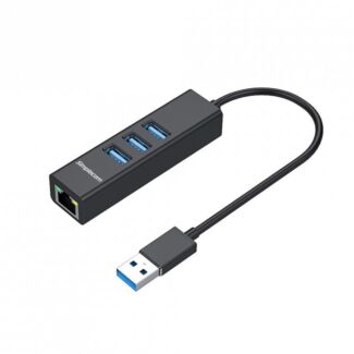 Simplecom CHN420-BLACK Black Aluminium 3 Port SuperSpeed USB HUB with Gigabit Ethernet Adapter