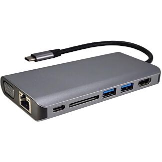 SHINTARO SH-USBCTDHUB USB-C Travel Dock (USB-C to HDMI/VGA, 2 x USB 3.0, 1 x USB-C PD3.0, SD/Micro SD card reader, RJ45 Gigabit Ethernet adapter)