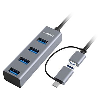 Mbeat MB-CU3H-4G 4-Port USB 3.0 Hub with 2-in-1 USB 3.0 & USB-C Converter - Space Grey