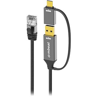 mbeat MB-XCB-UCN30 Tough Link 3m USB & USB-C to RJ45 Ethernet Cable Space Grey