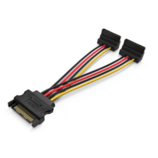 Cruxtec PST-15PL2-20BK SATA Power Splitter Cable 15Pin Male to 2x15pin Female 90 degree 20cm