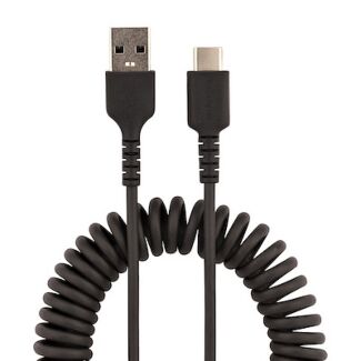 StarTech R2ACC-1M-USB-CABLE USB A to C Charging Cable - 1m Coiled Cable Black