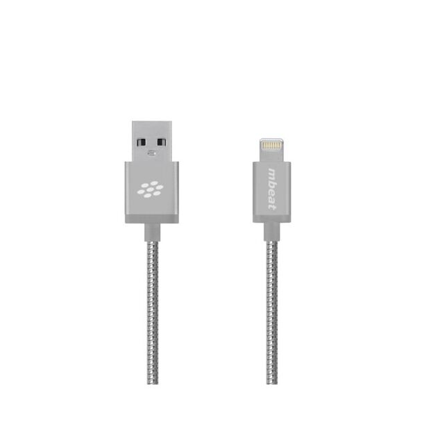 mBeat MB-ICA-SLV ToughLink MFi Metal Coiled Lightning Cable Silver 1.2m