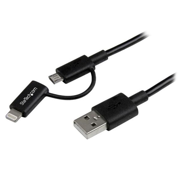 StarTech LTUB1MBK Apple Lightning or Micro USB to USB Cable - 1m (3ft), Black