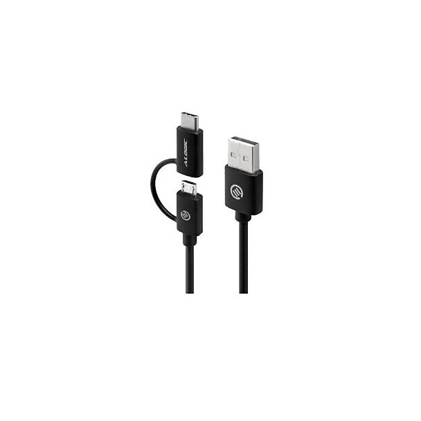 Alogic U2CMC-01BLK 1m Sync & Charge USB-C & Micro USB Combo Cable