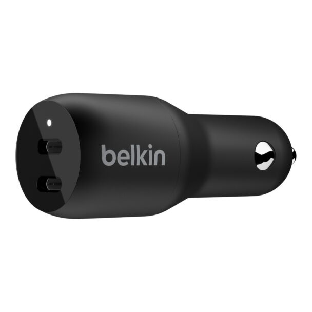 BELKIN CCB002BTBK 2 PORT CAR CHARGER, 18W USB-C (2) FAST CHARGE PD, BLK,2YR W $2500 CEW