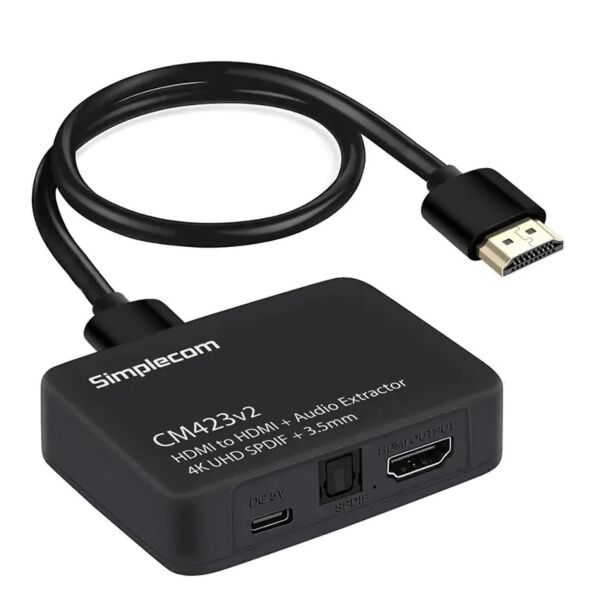 Simplecom CM423V2 HDMI Audio Extractor 4K HDMI to HDMI and Optical SPDIF + 3.5mm Stereo