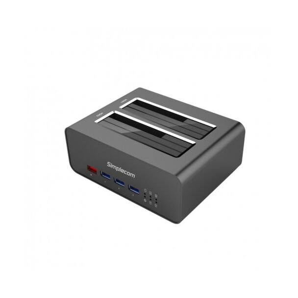 Simplecom SD352 USB 3.0 Dual SATA Aluminium Docking Station with 3 Port Hub and 1 Port 2.1A USB Charger