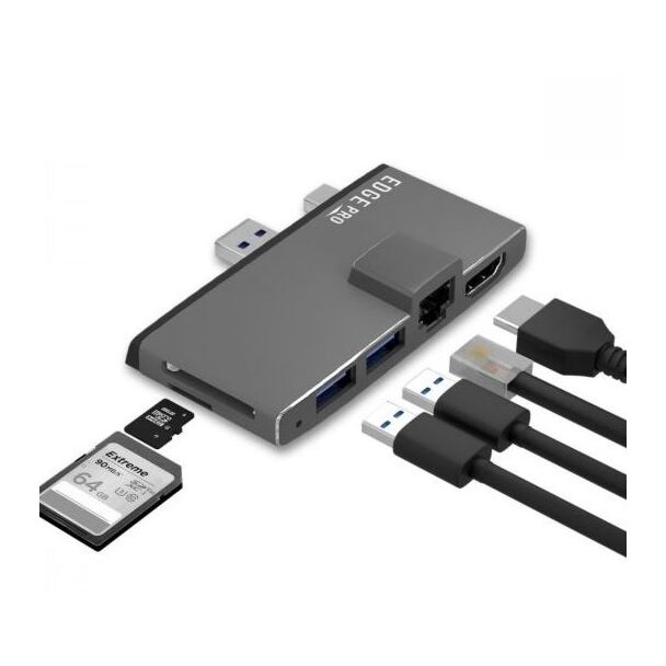 MBEAT MB-EGE-P68GRY Edge Pro Multifunction USB C Hub for Surface Pro 5/6 Metal Grey