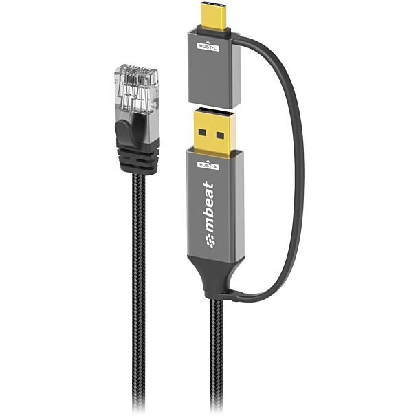 mbeat MB-XCB-UCN30 Tough Link 3m USB & USB-C to RJ45 Ethernet Cable Space Grey