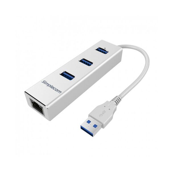 Simplecom CHN410 Alunimium 3 Port USB 3.0 Hub with Gigabit Ethernet Adapter 1000Mbps for PC MAC