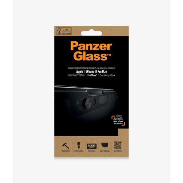 PanzerGlass P2749 iPhone 13 Pro Max 6.7" Anti Bacterial Privacy+ CamSlider Screen Protector