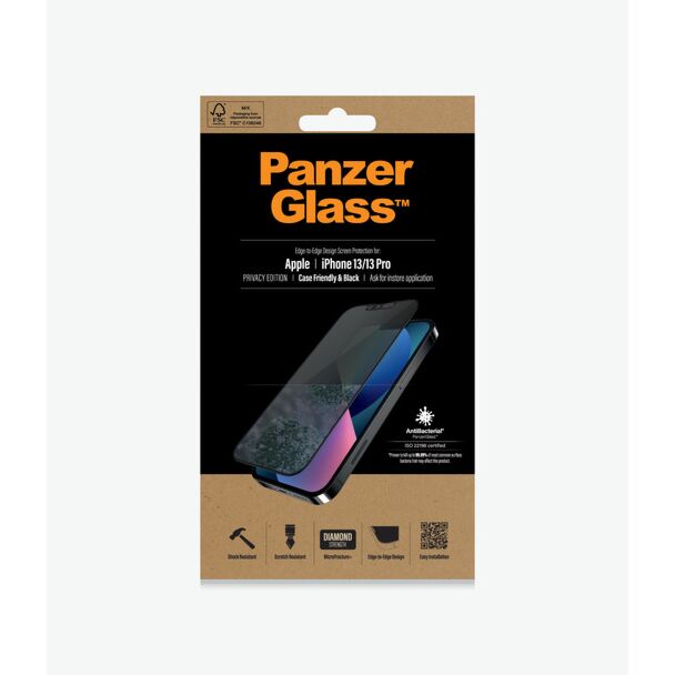 PanzerGlass PROP2745 iPhone 13/13 Pro 6.1" Privacy Anti-Bacterial Screen Protector Black