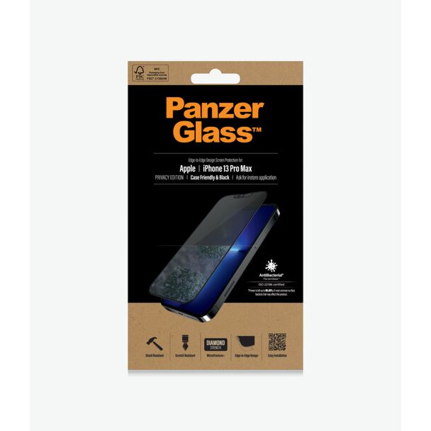 PanzerGlass PROP2746 iPhone 13 Pro Max 6.7" Privacy Screen Protector Black Anti-Bacterial