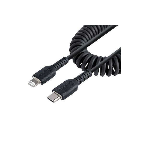 StarTech RUSB2CLT1MBC USB C to Lightning Cable - 1m Coiled Cable Black