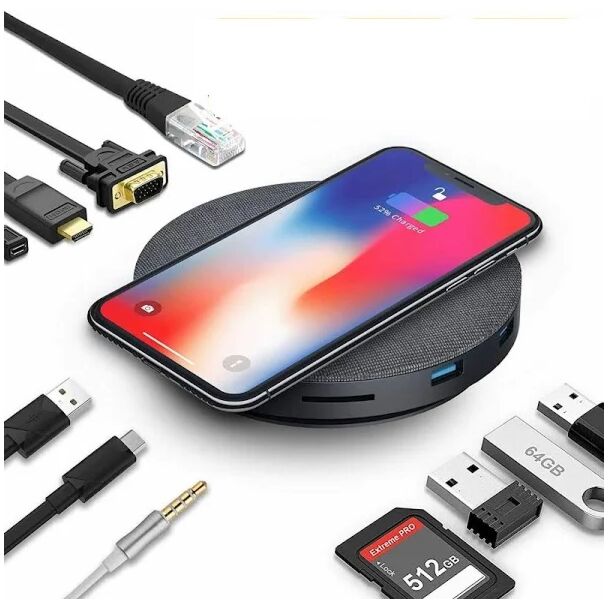 T2 USB-C Hub Input USB3.1 Output USB3.0*3+HDMI*1+SD+TF+ Wireless Charging