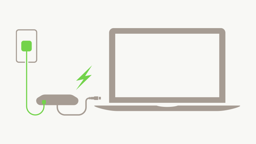 Illustration of Belkin USB-C to HDMI + Charge Adapter charging a laptop