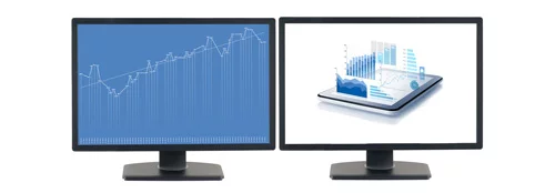 Two monitors connected to the MST hub displaying two different applications