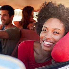 Three people on a roadtrip