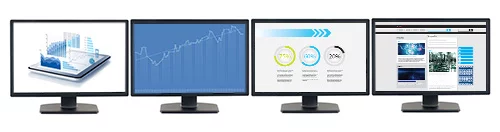 productivity software displayed on four monitors