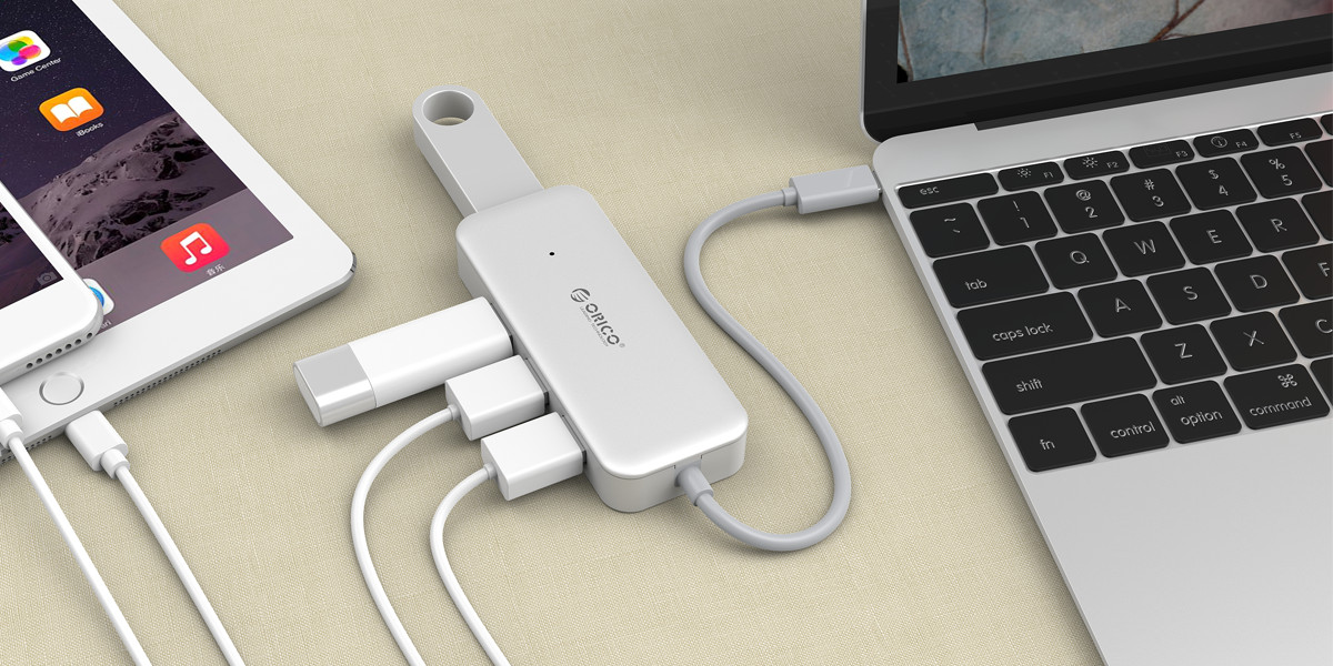 4-port USB3.0 hub is compatible with New MacBook and other smart devices with Type-C port 