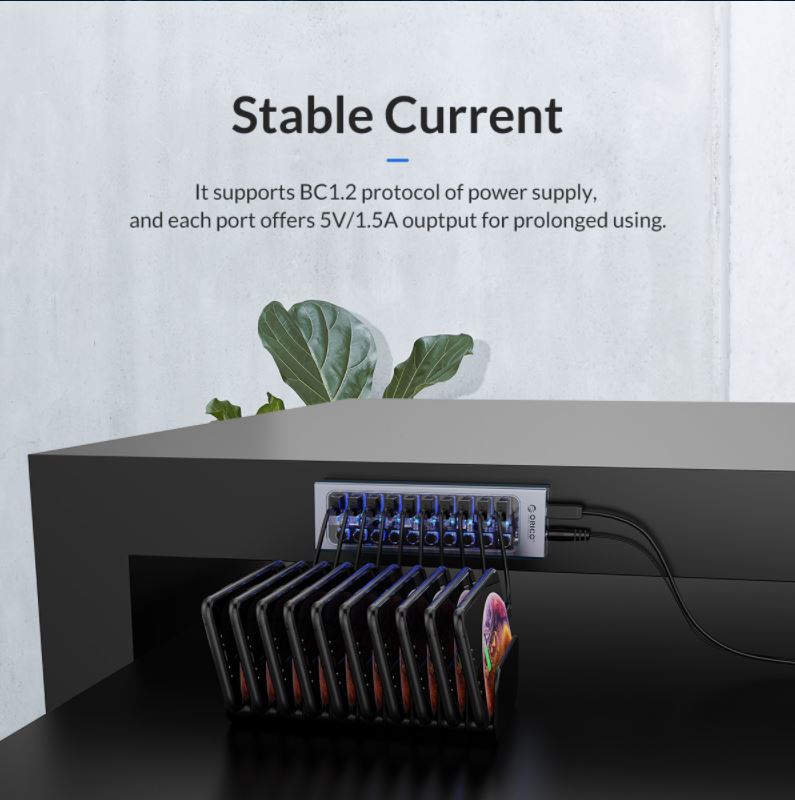 It supports BC.12 protocol of power supply, and each port offers 5V/1.5A output for prolonged using