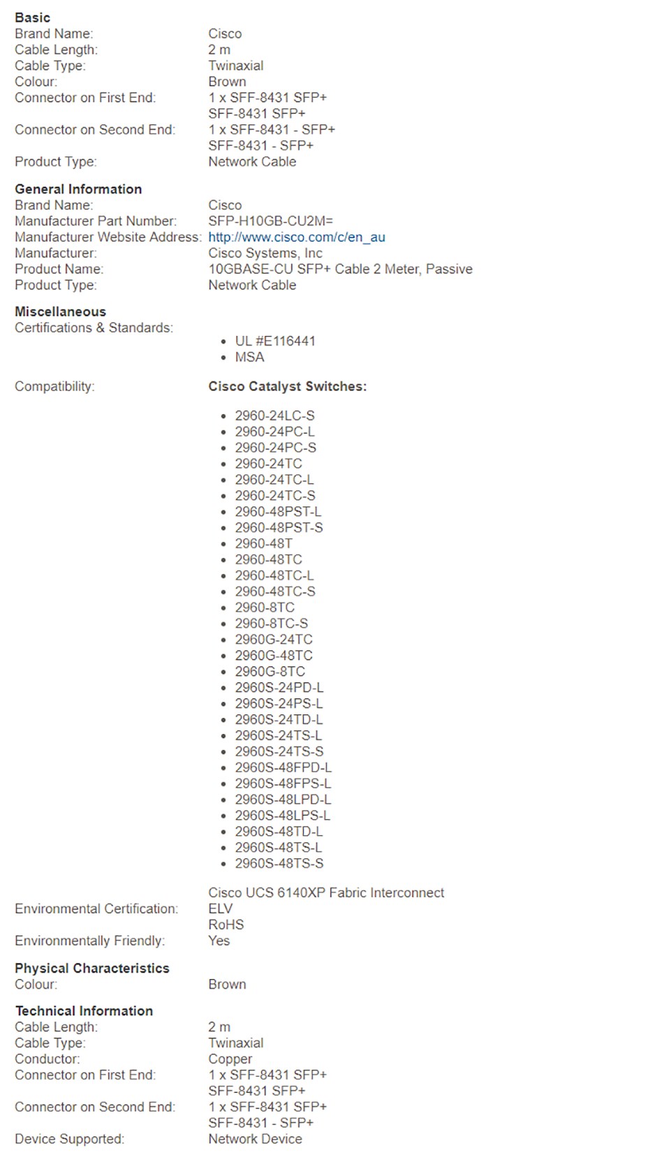 SFP-H10GB-CU2M=